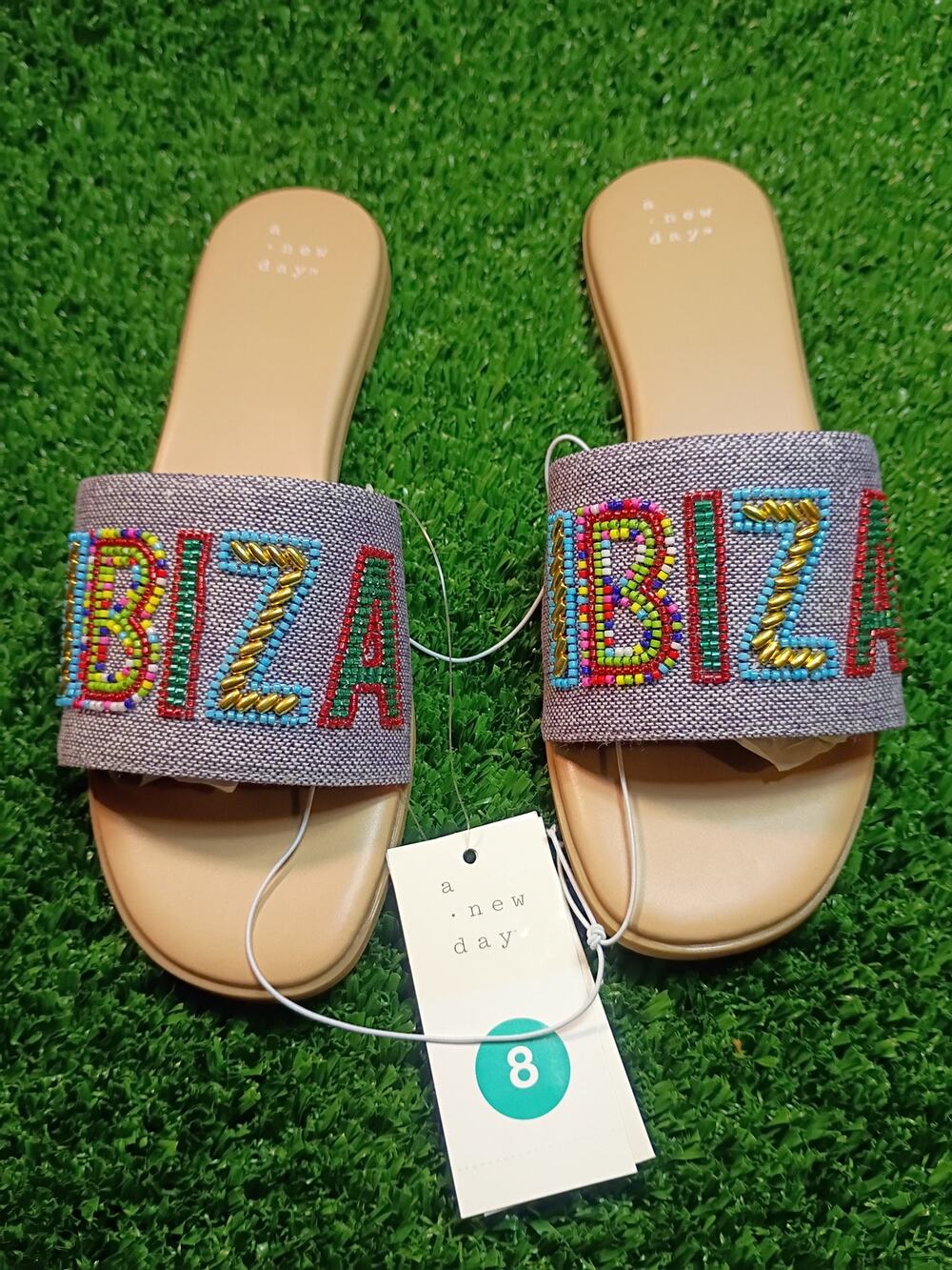 A New Day Nehemia Beaded Canvas Slide Sandals Sz 8